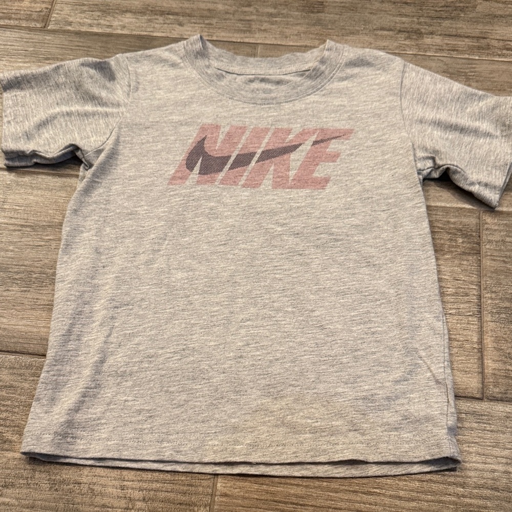 Nike Kids Heather Gray Tee with Pink Graphic
